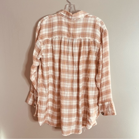 Free People Size Small All About the Feels Plaid Baby Doll Button Boho Top C16 - Picture 7 of 8